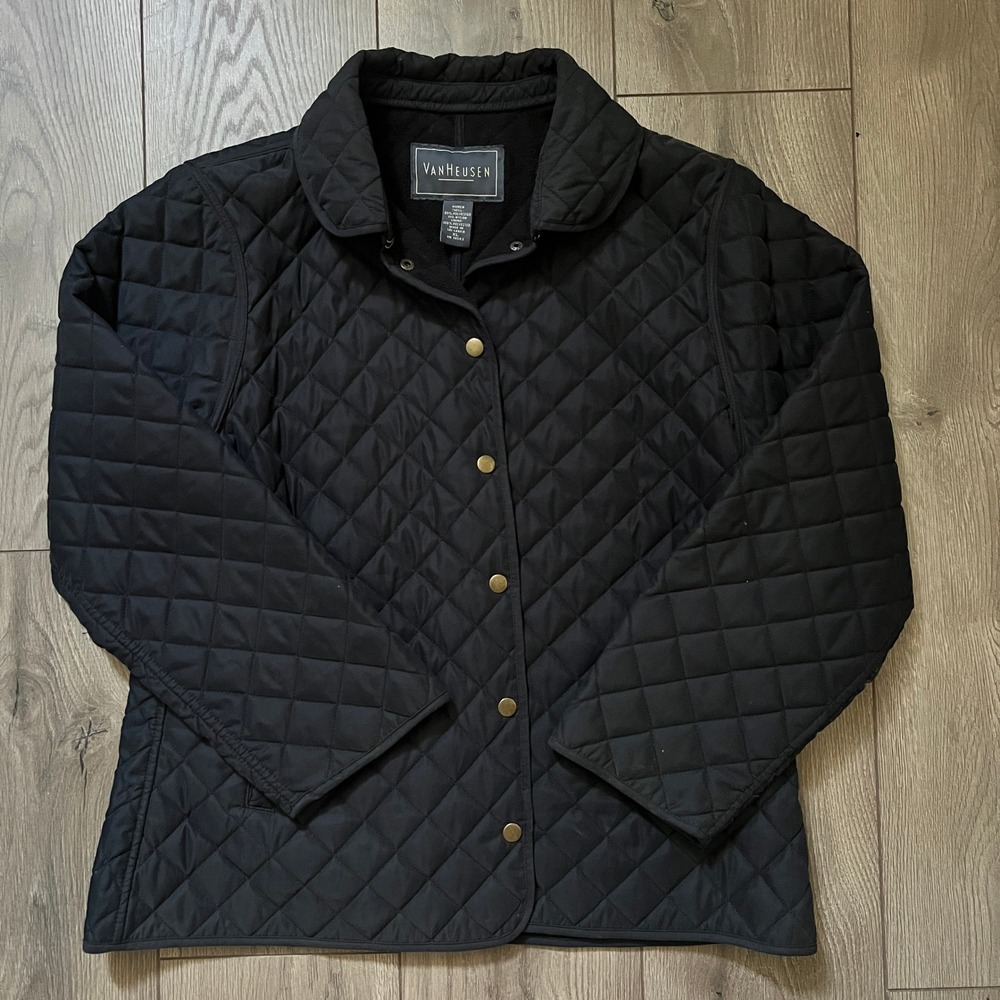 Van Heusen Black Quilted Snap Jacket Womens XL Classic Spring Fall